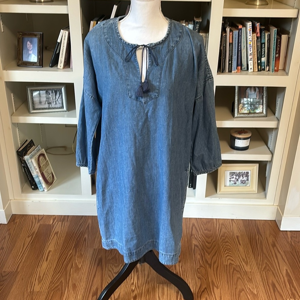 Madewell Blue Denim Artiste Tunic Dress Tassels Medium Boho Festival Cottage